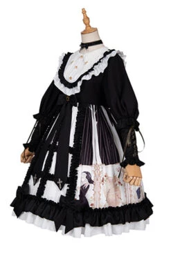 Black Doll Collar Long Sleeves Ruffled Anthem Print Gothic Lolita OP Dress -LolitaInside e2dad924be9a16cd3c833998c3e1f64b