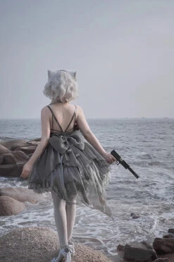 Silver Gray Ruffle Bowknot Peninsula Iron Box Ballet Sweet Elegant Princess Lolita Jsk Dress -LolitaInside e316b1dbcc7938228eb3fec02c79f151