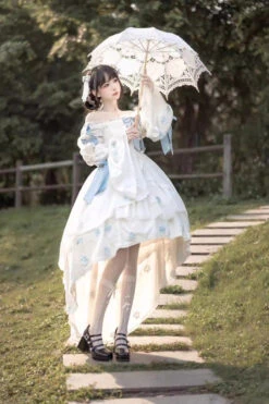 White Boat Neck Multi-layer Ruffle Hanayome Bowknot Sweet Princess Lolita Strapless Dress -LolitaInside e332bf83d4b52ad0a9f63ab1eb1e1902