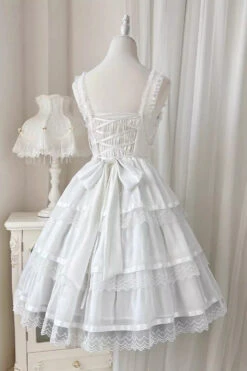 White Sleeveless Multi-layer Ruffle Bowknot Sweet Princess Lolita Jsk Dress -LolitaInside e35ecb8fdf58573bd3c3907376682dc4