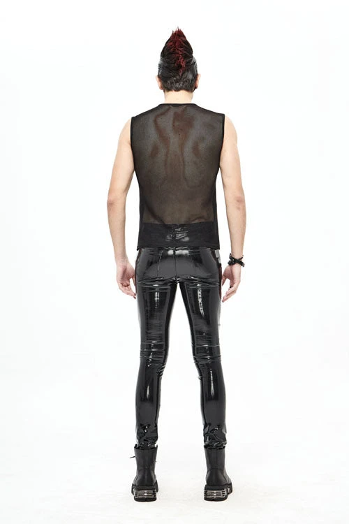 Black Punk Circuit Printed High Quality Stretchy Leather Tight Mens Pants 10 Black Punk Circuit Printed High Quality Stretchy Leather Tight Mens Pants - Image 8