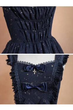 Chiffon Golden Star Bowknot Print Classic Lolita Sling Dress -LolitaInside e41fc32164a1990687f50f3d2459311b