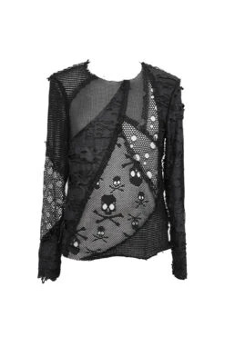 Black A Variety Of Mesh Materials Stitching Unedged Broken Holes Round Collar Men's Punk T-Shirt -LolitaInside e442605675e95fcc6060b140f284bb2a