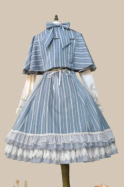 Blue Multi-layer Stripe Print Ruffle Sweet Lolita Jsk Dress -LolitaInside e44fde02fc9017f4d7616f132002e95a
