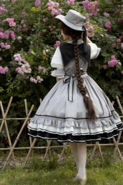 Gray Steel Rose Ruffle Bowknot Vintage Elegant Princess Lolita Dress -LolitaInside e4a602205ff83693dcaeaa121c1134b0