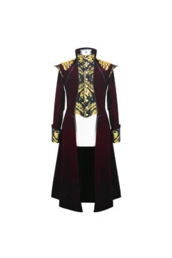 Black/Red Jacquard Gold Faded Buttons Fleece Long Men's Gothic Coat -LolitaInside e4dcfef45b5a2e662368387442decaba