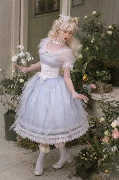 Blue Round Collar Mermaid Tears Short Sleeves Bowknot Sweet Princess Lolita Dress -LolitaInside e52be301c018504e373e1557522d28c0