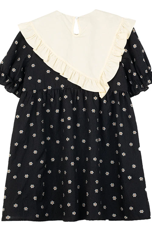 Black Ruffled Splicing Round Collar Bubble Short Sleeves Floral Print High Waisted Sweet Lolita Dress 12 Black Ruffled Splicing Round Collar Bubble Short Sleeves Floral Print High Waisted Sweet Lolita Dress - Image 10