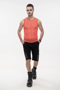 Orange Elasticity Perspective Rhombus Net Yarn Sleeveless Men's Gothic T-Shirt -LolitaInside e5605073c725bb6e0ab96536cae2e90b