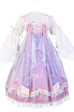 Original Chinese Han Elements Improved Lotus Print Sweet Hanfu Dress Full Set -LolitaInside e5a16011725e8631750412afea05ad3e