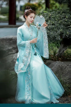 Green Butterfly Love Flower Embroidered Sweet Hanfu Dress -LolitaInside e5b94c688d2288aebc68915d01de74d8