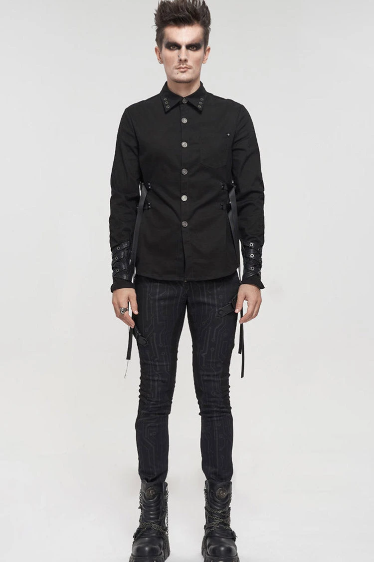 Black Punk Casual Circuit Diagram Print Asymmetric Decoration Men's Long Pants 13 Black Punk Casual Circuit Diagram Print Asymmetric Decoration Men's Long Pants - Image 11