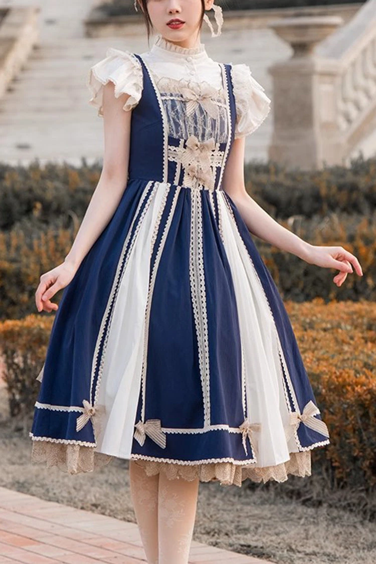 Blue/White Elegant Color Contrast Sleeveless Classic Lolita Dress 3 Blue/White Elegant Color Contrast Sleeveless Classic Lolita Dress