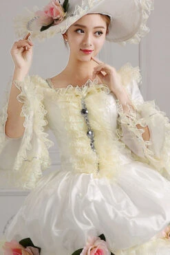White Court Style High Waisted Flowers Victorian Lolita Prom Dress -LolitaInside e6e70e60d6eef58138800e1e8abdf35f