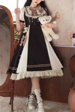 Black/White Chocolate Workshop Long Version Elegant Short Puff Sleeves Sweet Lolita Dress