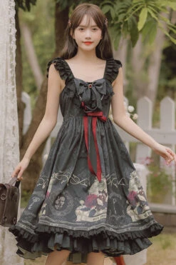 Black Ruffled Strap Court Print Front And Back Bow Classic Lolita JSK Dress -LolitaInside e7587fc7ebc08c97c68742c0cf993d29 eff28f8a e9aa 4992 aeb3 55b9c2024e44