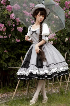 Gray Steel Rose Ruffle Bowknot Vintage Elegant Princess Lolita Dress -LolitaInside e7624f134fb4cb90ba8c8c98cc2858fc
