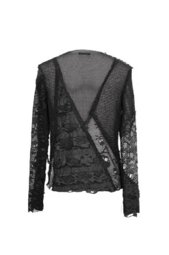 Black A Variety Of Mesh Materials Stitching Unedged Broken Holes Round Collar Men's Punk T-Shirt -LolitaInside e80863b2c83aac73ea48204c6bc503ff