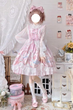 Pink Sleeveless High Waisted Rabbit Print Ruffle Bowknot Sweet Lolita Jsk Dress -LolitaInside e8c9b62d23a6c1bdb3d64a45a34b38be