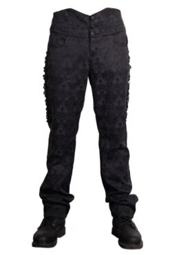 Black Side Discoid Flowers Back Waist Lace Up Gothic Jacquard Mens Pants -LolitaInside e8ceba71654a4b76749ed0a4bc511c11