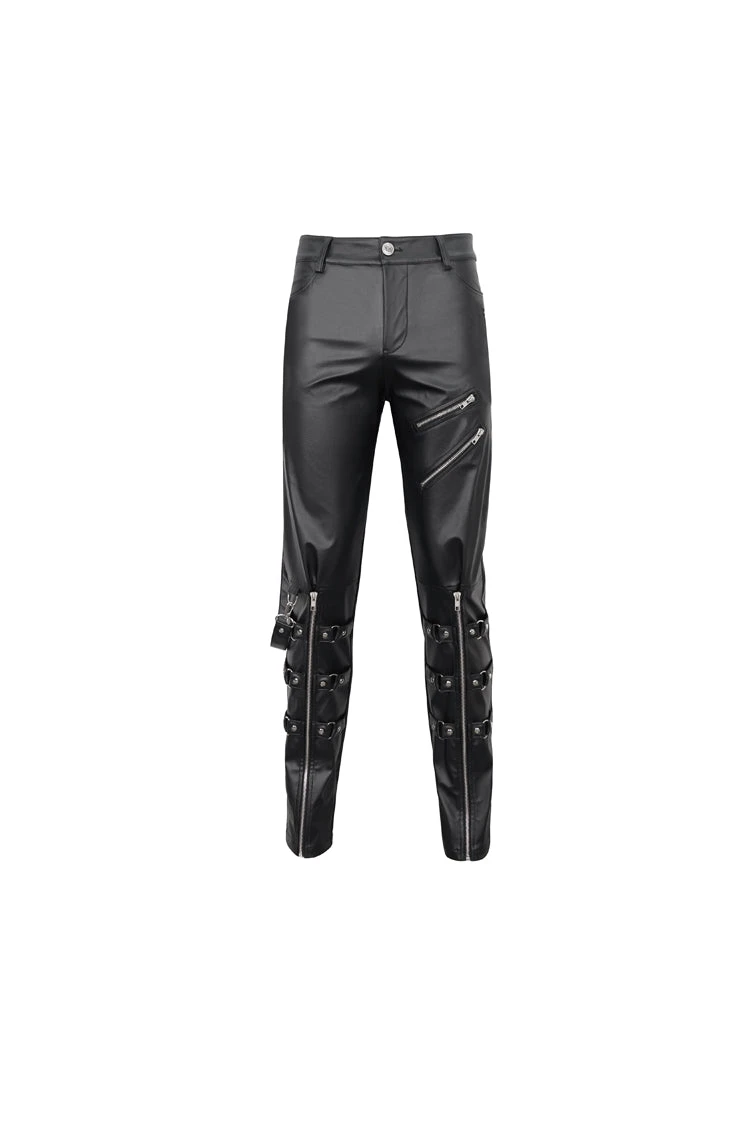 Black Removable Right Side Zipper Faux Leather Men's Punk Pants 8 Black Removable Right Side Zipper Faux Leather Men's Punk Pants - Image 6