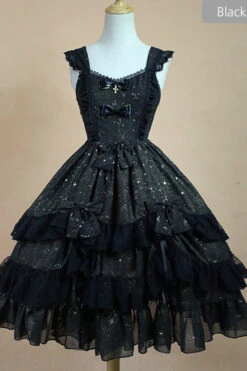 Chiffon Golden Star Bowknot Print Classic Lolita Sling Dress