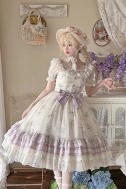 Letters And Poems Starry Bellflower Print Short Sleeve Square Neck Sweet Lolita Dress -LolitaInside e9938911ba97be5879763f1a07401d5c