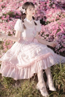Pink Chinese Style Short Sleeves Princess Ruffle Sweet Lolita Dress -LolitaInside ea96adaa2c654d81a6e50dfea4af4480