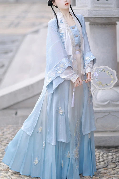 Blue Original Chinese Song Dynasty Gradient Sweet Lolita Hanfu Dress Full Set 3 Blue Original Chinese Song Dynasty Gradient Sweet Lolita Hanfu Dress Full Set