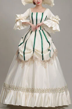 Champagne Hime Sleeves Half Sleeves Square Collar High Waisted Ruffled Victorian Lolita Prom Dress