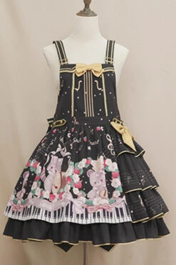 Black Multi-Layer Ruffled Note Bear Print Sweet Lolita JSK Dress -LolitaInside eb3190f869d7965676c87ac7f9d862cc