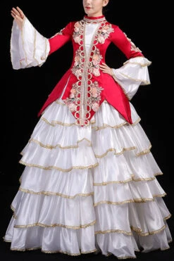 Multi-Layer Hime Sleeves High Waisted Three Dimensional Flower Print Victorian Lolita Prom Tiered Dress