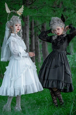 Black Hollow V Neck Long Sleeves Bowknot Hanayome Ruffled Gothic Lolita Dress -LolitaInside ebc3d3cb3651147856ba839bc9fc21c3