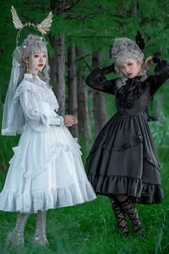 White Hollow V Neck Long Sleeves Bowknot Hanayome Ruffled Gothic Lolita Dress -LolitaInside ebc3d3cb3651147856ba839bc9fc21c3 95eb4a96 e76d 4745 81ec 124ec95349db