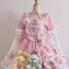 Pink Square Collar Print Doll Party Detachable Sleeves Ruffle Bowknot Sweet Princess Lolita Dress -LolitaInside ebdd8f4b3c881a8949601c782b36134e