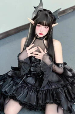 Pure Black Little Devil Sexy Princess Slim Gothic Lolita Strapless Tiered Dress -LolitaInside ebe87922a5e08f3c5c67c6bf6b987f62