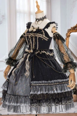 Black Starry Night Square Collar Bowknot Multi-Layer Ruffled Cardigan Gothic Lolita JSK Dress With Detached Sleeves -LolitaInside ebeb789a27e5a511146e63bae4128ac9