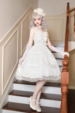 White Sleeveless Multi-layer Ruffle Bowknot Sweet Princess Lolita Jsk Dress -LolitaInside ebf58bdc7ba081099fea960a76cb598f
