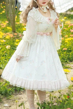 White Pearl Lace Lily Of The Valley Floral Embroidery Plus Size Sweet Lolita JSK Dress