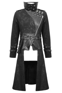 Black Open Collar Printed Belted Long Mens Punk Coat -LolitaInside ec805cfa9c6c3f763edbb15ad99b380f