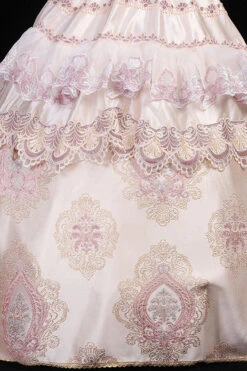 Pink Boat Neck High Waisted Hollow Embroidery Floral Print Multi-Layer Victorian Lolita Prom Dress -LolitaInside ecb209285514df92e732c27f715aa7c1