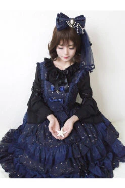 Chiffon Golden Star Bowknot Print Classic Lolita Sling Dress -LolitaInside ecc1f4d4865919c33d287284ee1ae8d8
