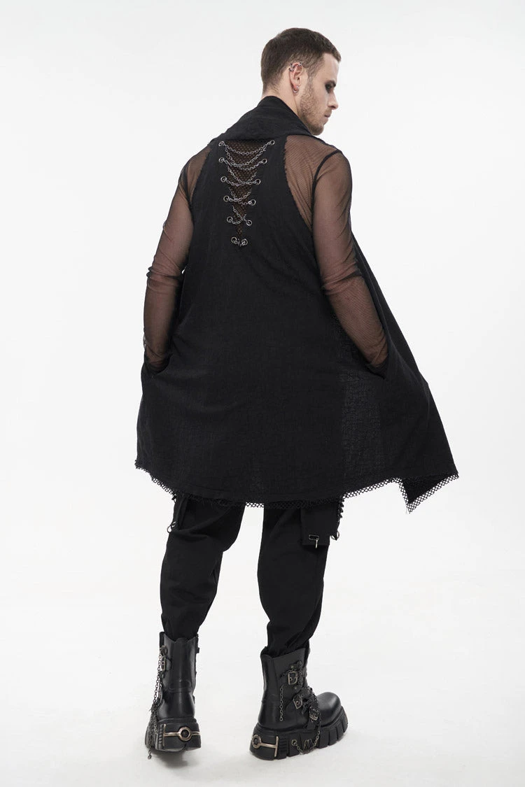 Black Aluminum Chain Stitching Design Distressed Cotton Linen All Seasons Men's Punk Vest 5 Black Aluminum Chain Stitching Design Distressed Cotton Linen All Seasons Men's Punk Vest - Image 3