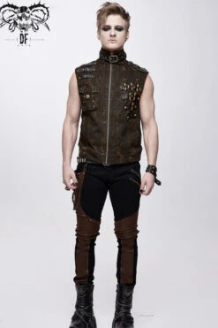 Brown Asymmetrical Bullet Belt 3D Pocket Leather Loop Rivet Back Lace Up Men's Punk Waistcoat -LolitaInside ed0cb99f0c632386afae9c1b670f2c24