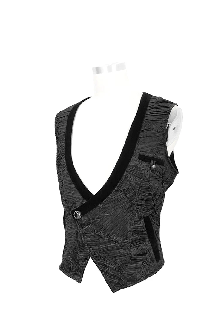 Black Velveteen Asymmetrical Pleated Splice Waist Loop Men's Gothic Waistcoat 10 Black Velveteen Asymmetrical Pleated Splice Waist Loop Men's Gothic Waistcoat - Image 8