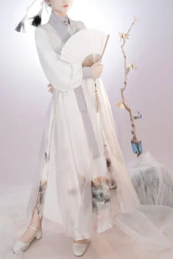 Beige Original Chinese Style Elegant Ink Printing Classic Lolita Hanfu Dress Full Set