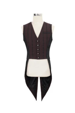 Red Retro Micro-Elastic Thick Stripe Stitching Three-Dimensional Texture Detachable Men's Punk Swallowtail Vest -LolitaInside ef5235c708fda4f210fd7be5e2f461c8