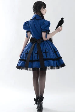 Blue Halloween Cross Short Puff Sleeves Two Pieces Gothic Lolita Dress -LolitaInside ef6b910b0df33ce8ea1739e215c53e34