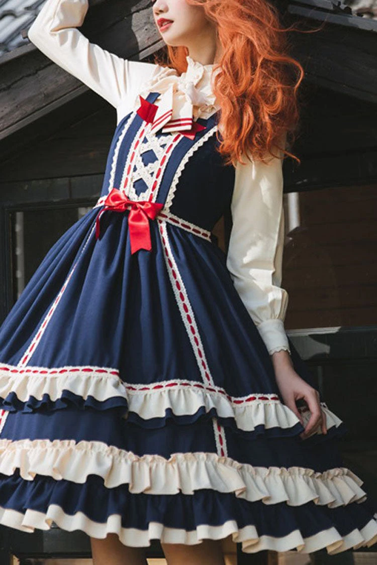 Court Style High Waisted Bowknot Ruffled Multi-Layer Classic Lolita Jsk Dress 6 Court Style High Waisted Bowknot Ruffled Multi-Layer Classic Lolita Jsk Dress - Image 4