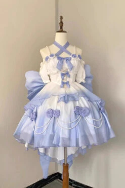 Gradient Blue Hanayome Hollow Bowknot Sweet Princess Lolita Dress